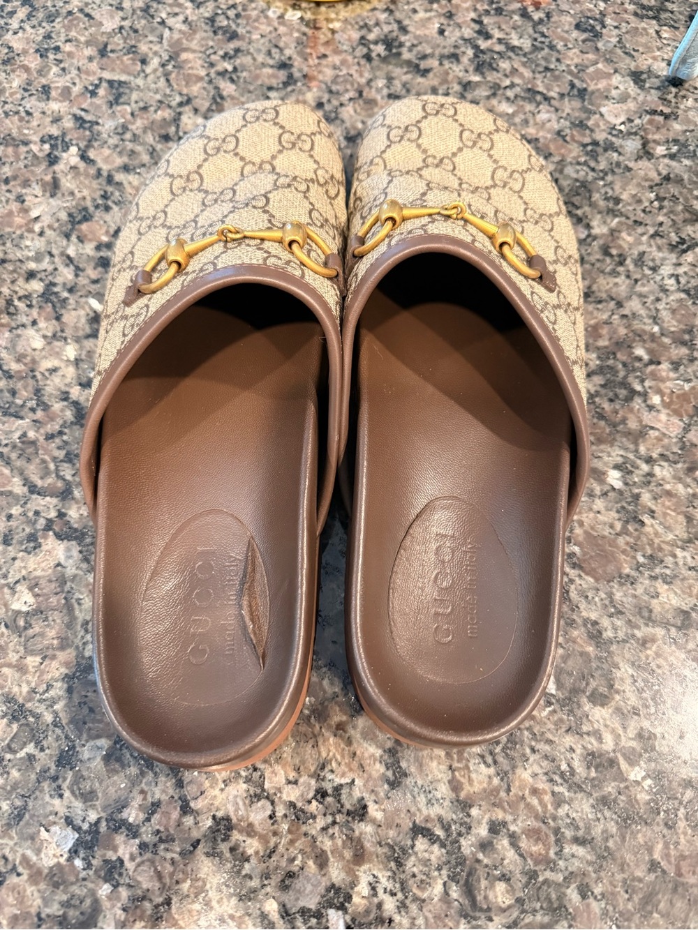 Gucci Brown Monogram Horsebit Canvas Slide Mules - Picture 3 of 4